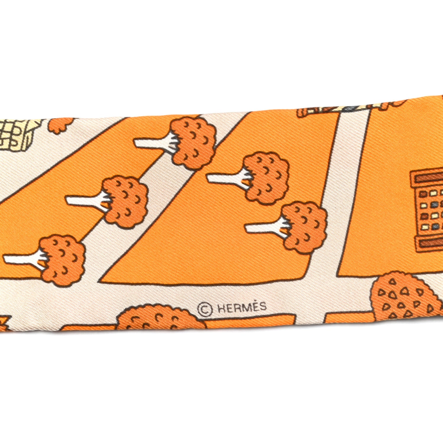 Hermes Silk Les Nouveaux Amoureux de Paris Twilly Orange Ciel Beige 3 of 4