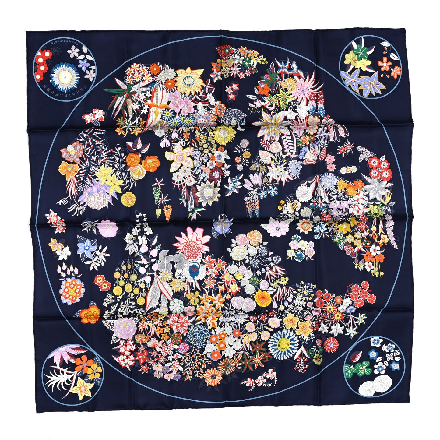Silk Planifleurs Scarf 90 Marine