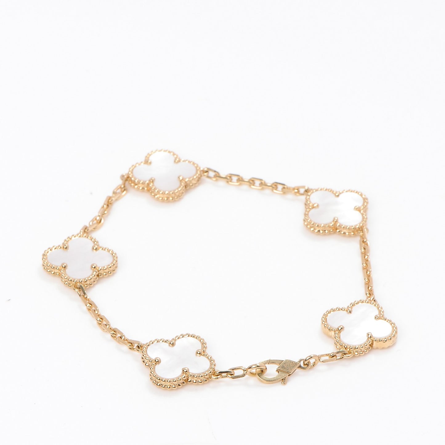 18K Yellow Gold Mother of Pearl 5 Motifs Vintage Alhambra Bracelet