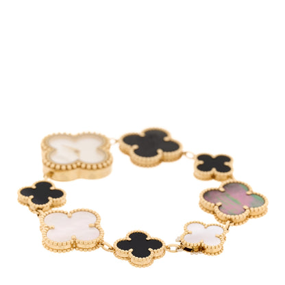 Van Cleef & Arpels 18K Yellow Gold Mother of Pearl Black Onyx 26mm Alhambra Quartz Watch 3 of 5