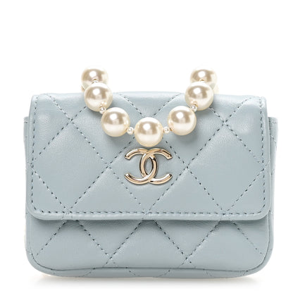 Chanel Lambskin Quilted Pearl Chain Belt Bag Light Blue 1 of 10