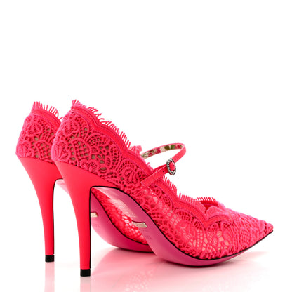 Gucci Corded Lace Crystal Virginia 95 Mary Jane Pumps 37.5 Fuxia 4 of 8