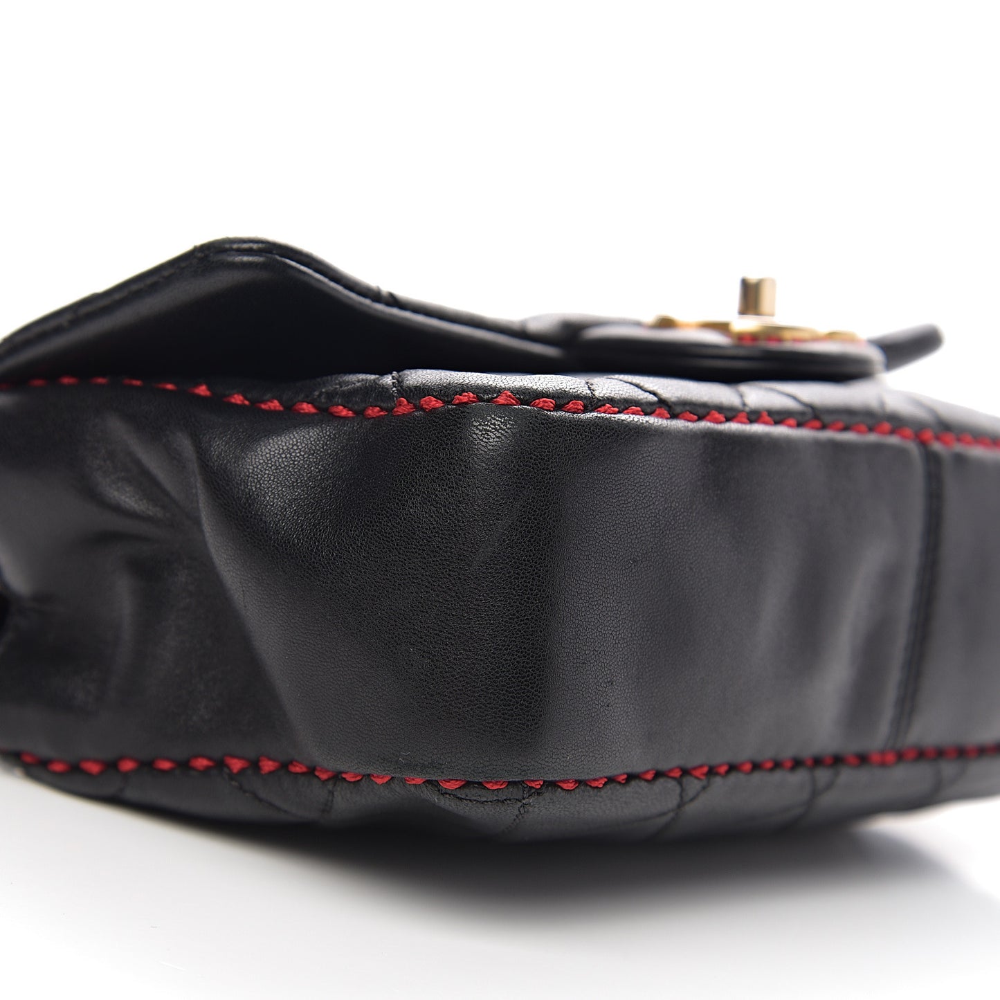 Lambskin Quilted Small Contrast Stitch Flap Black