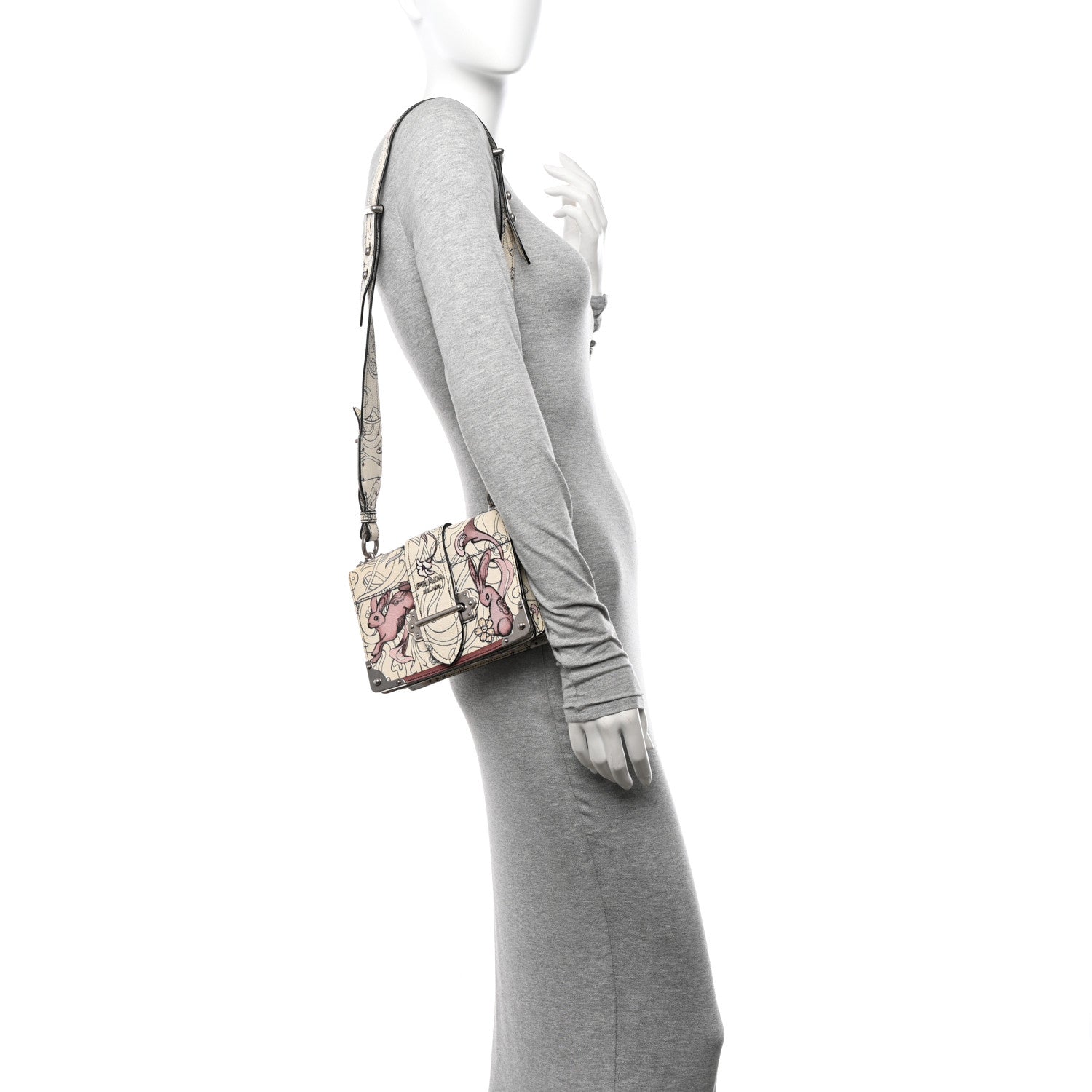 Prada X JAMES JEAN Glace Calfskin Rabbit Print Cahier Bag Opaline