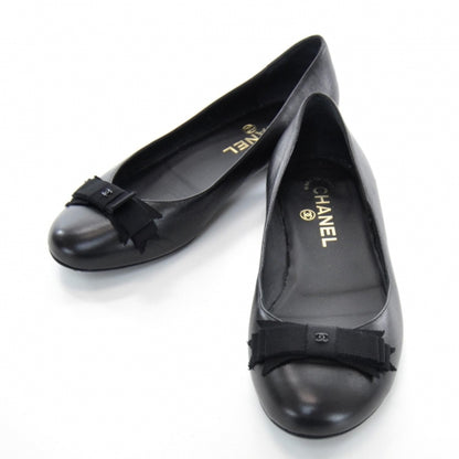 Chanel Leather CC Bow Ballet Flats 36.5 Black 1 of 9