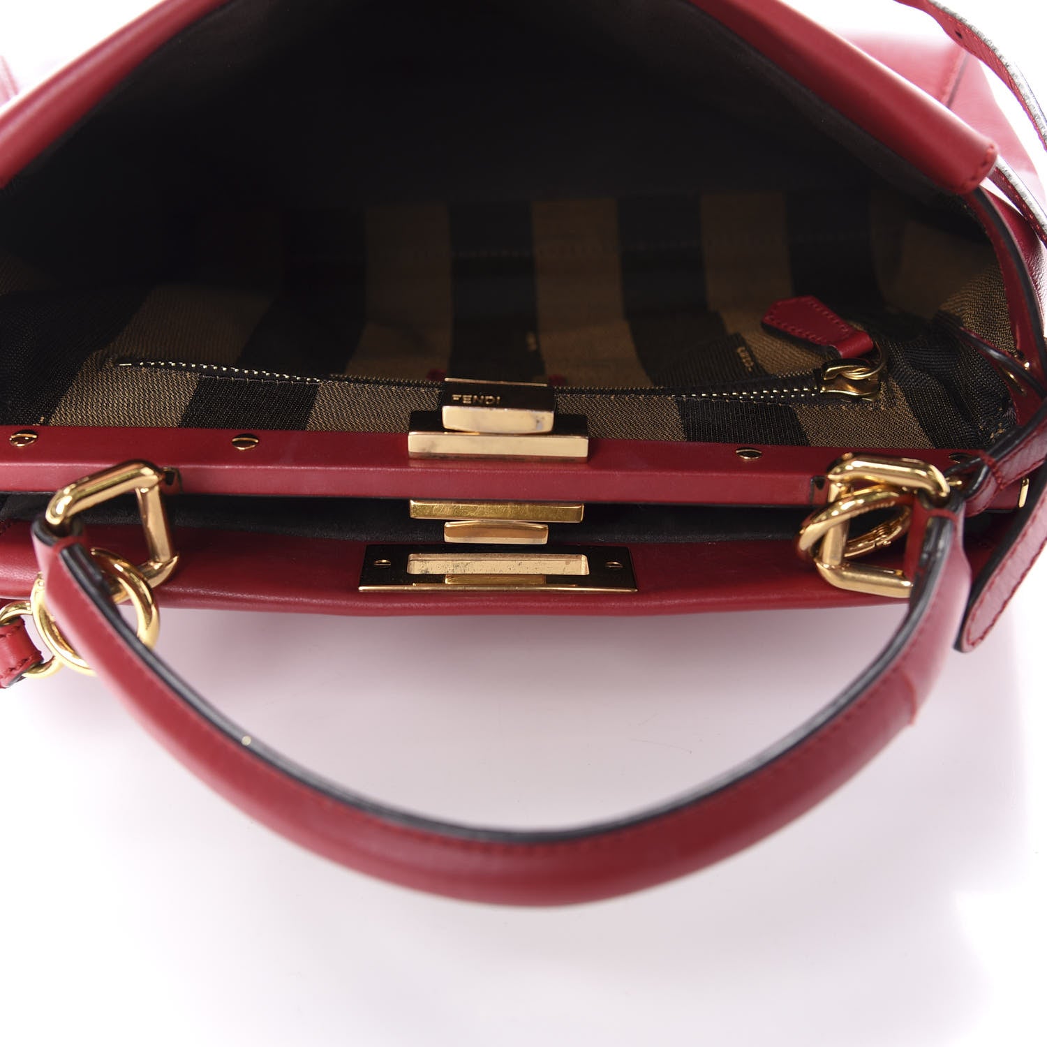 Fendi Vitello Morgan Fabric Jacquard Pequin Medium Peekaboo Iconic Satchel Mattone Tobacco Black 6 of 13