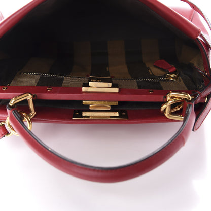 Fendi Vitello Morgan Fabric Jacquard Pequin Medium Peekaboo Iconic Satchel Mattone Tobacco Black 6 of 13