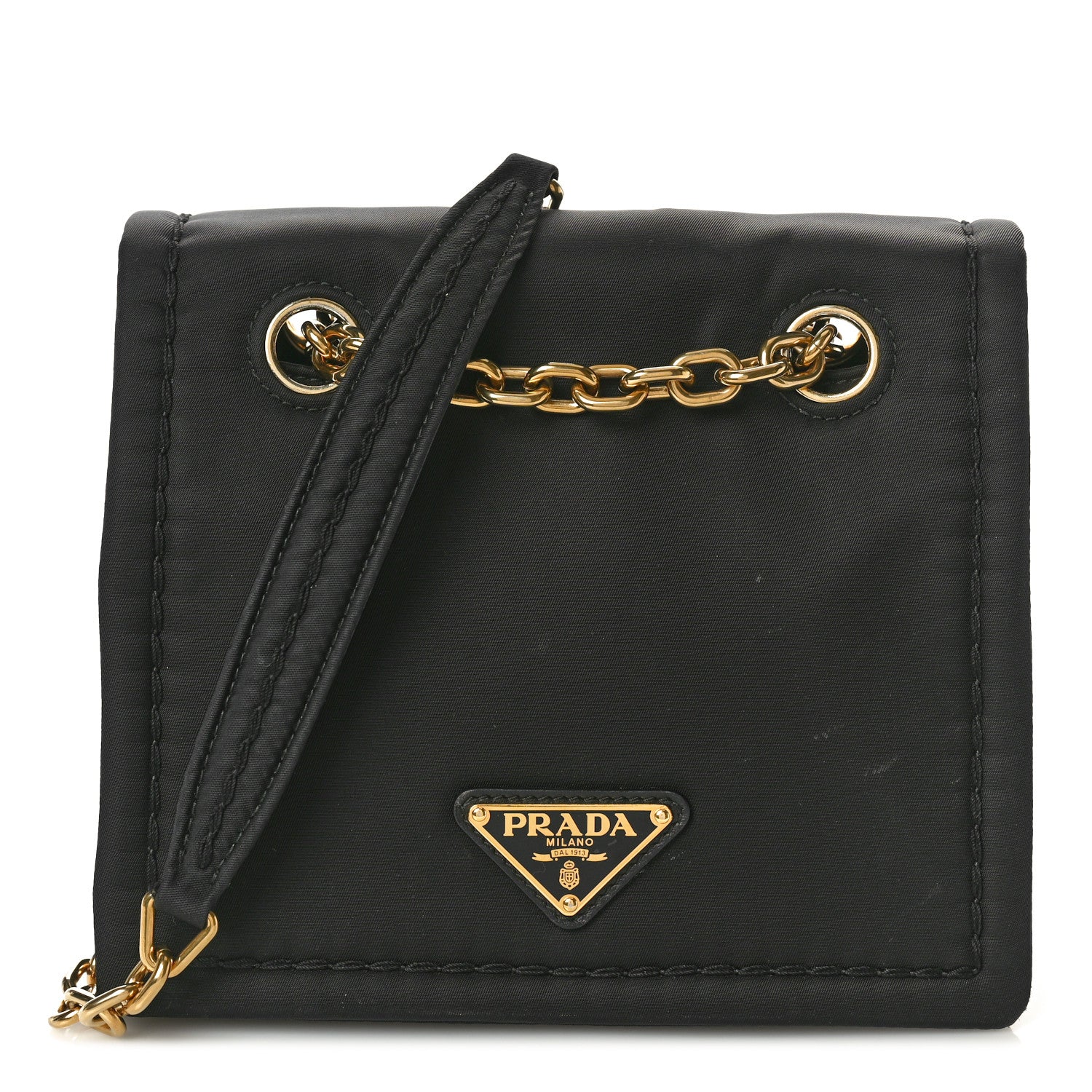 Prada Tessuto Nylon Chain Flap Shoulder Bag Black 1 of 10