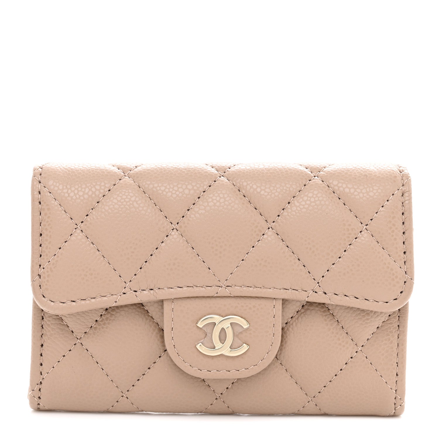 Chanel Caviar Quilted Flap Card Holder Wallet Dark Beige 1 of 8