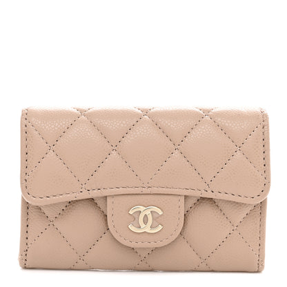 Chanel Caviar Quilted Flap Card Holder Wallet Dark Beige 1 of 8