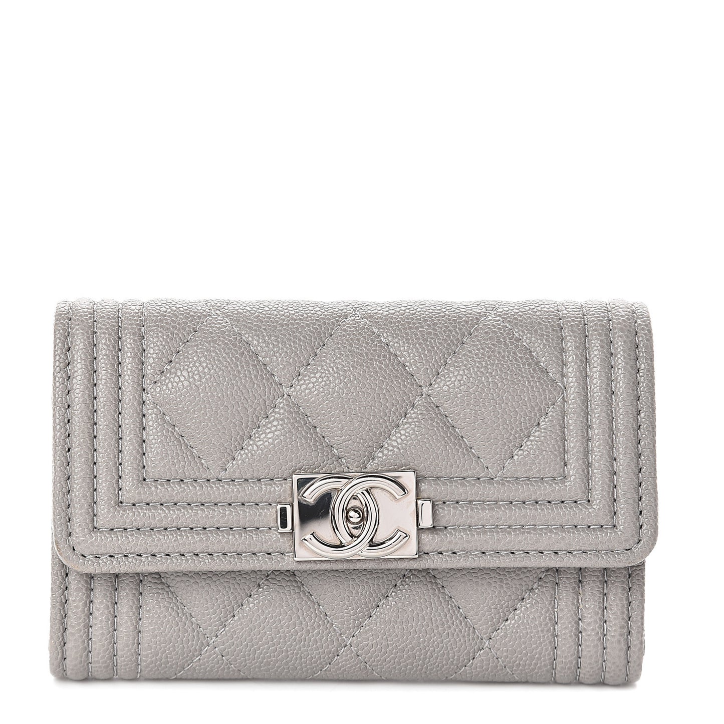 Caviar Quilted Boy Flap Card Holder Grey