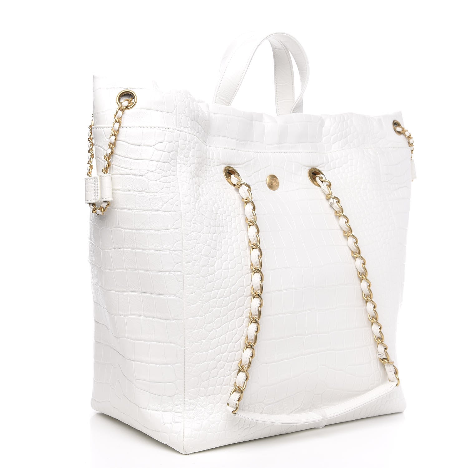 Chanel Calfskin Crocodile Embossed Large Cocodile Shopping Tote White 3 of 9