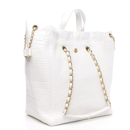 Chanel Calfskin Crocodile Embossed Large Cocodile Shopping Tote White 3 of 9