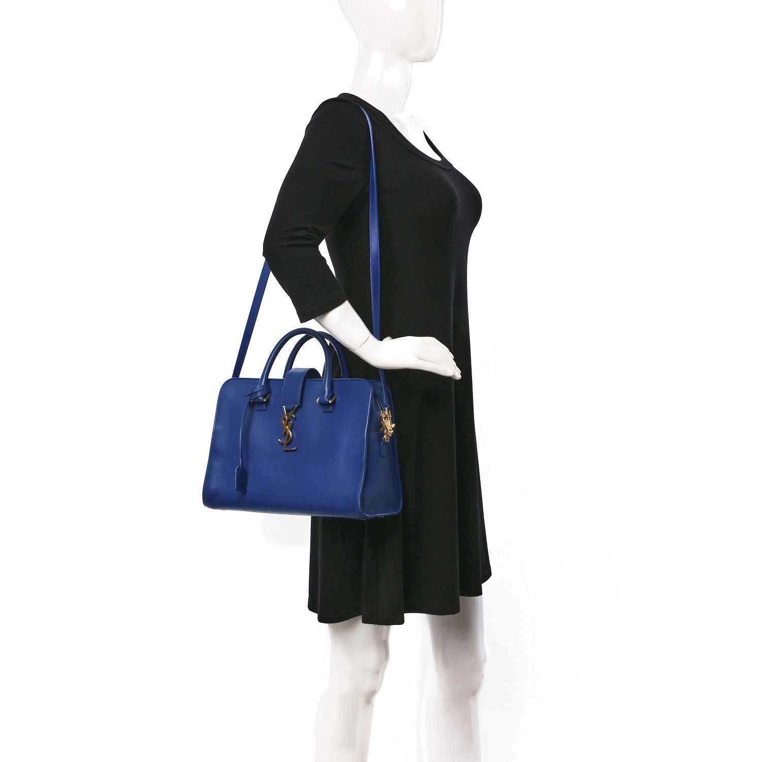 Saint Laurent Calfskin Small Monogram Cabas Blue Majorelle 2 of 16