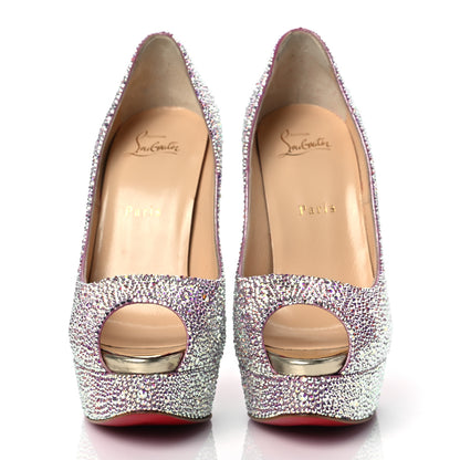 Christian Louboutin Suede Metallic Strass Lady Peep 150 Pumps 39 Aurora Borea 2 of 7