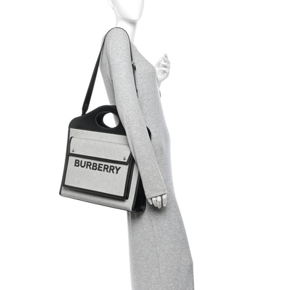 Burberry Canvas Smooth Calfskin Two Tone Medium Pocket Bag Black White 2 of 10