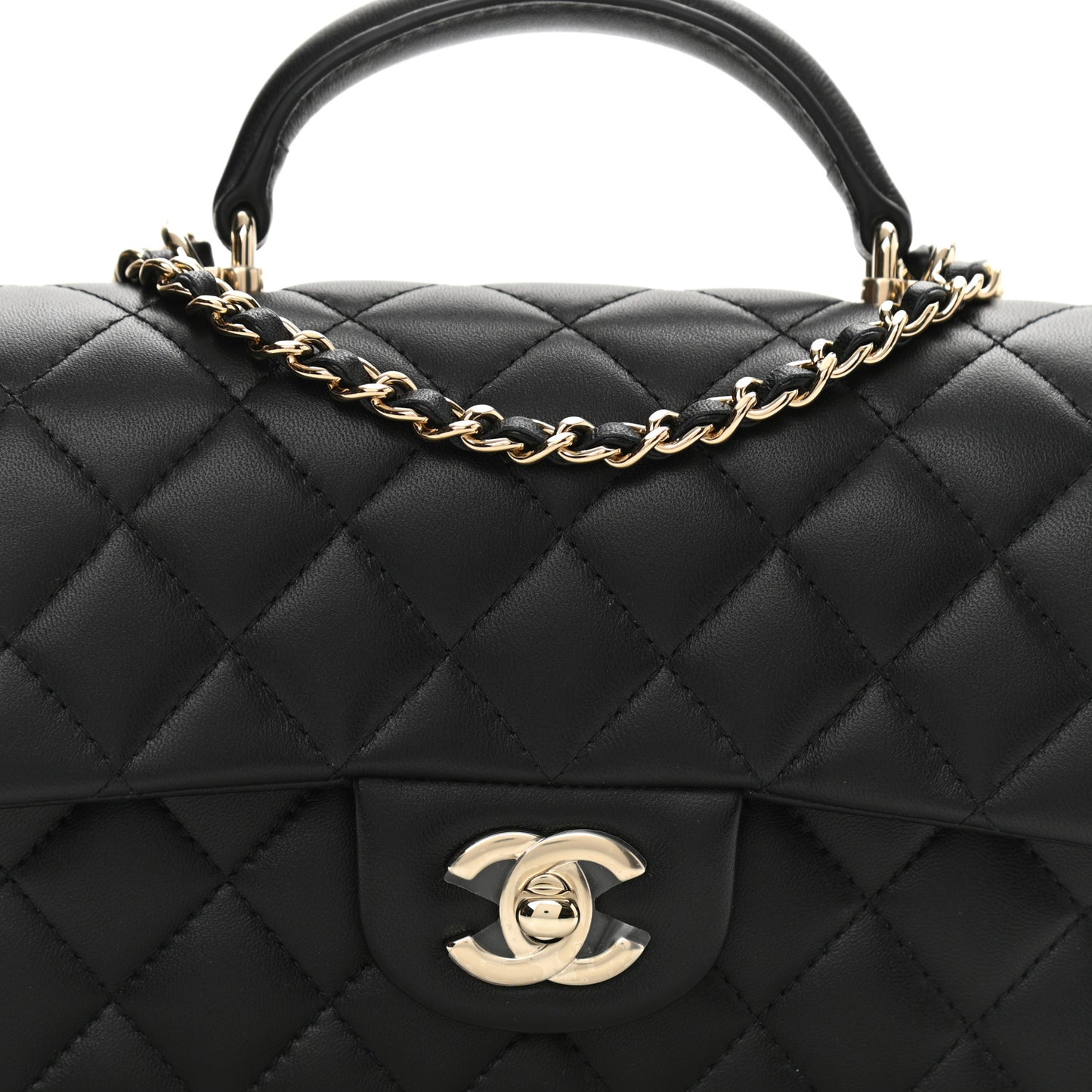 Lambskin Quilted Mini Top Handle Rectangular Flap Black