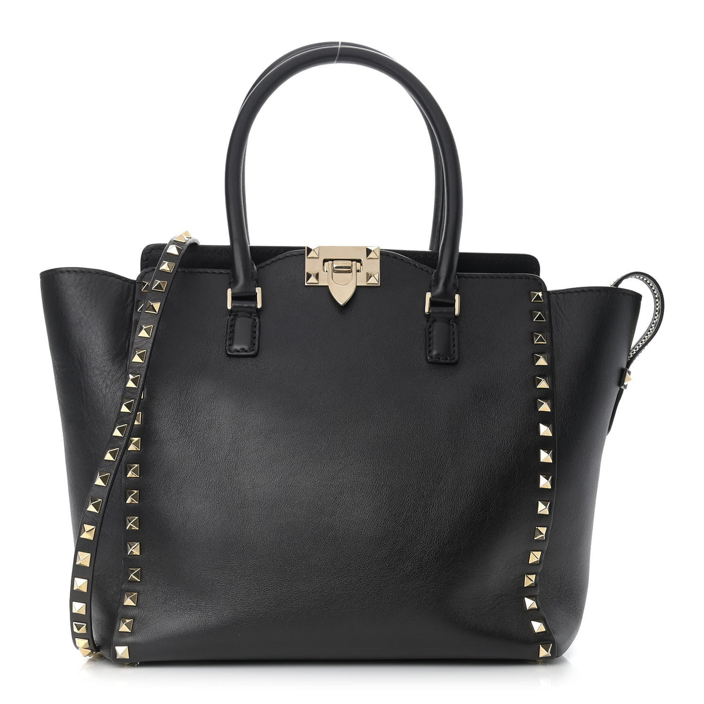 Vitello Rockstud Double Handle Tote Black