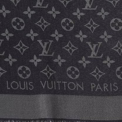 Louis Vuitton Silk Lurex Wool Monogram Shine Shawl Black 3 of 5