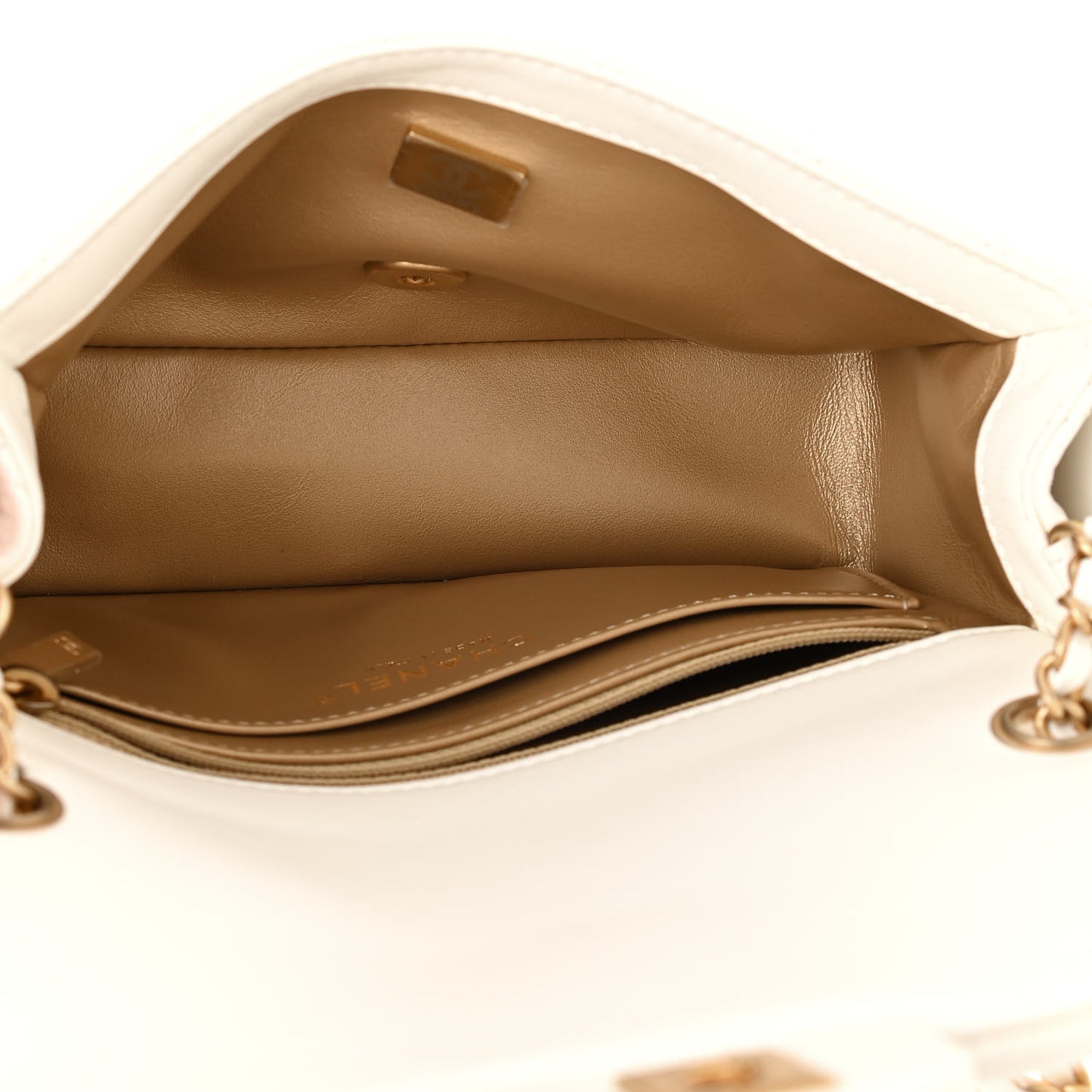 Lambskin Quilted Mini Rectangular Pearl Crush Flap White