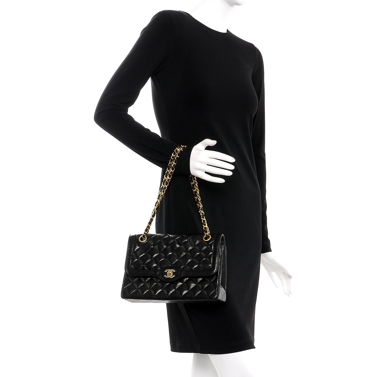 Lambskin Quilted Medium Double Flap Black