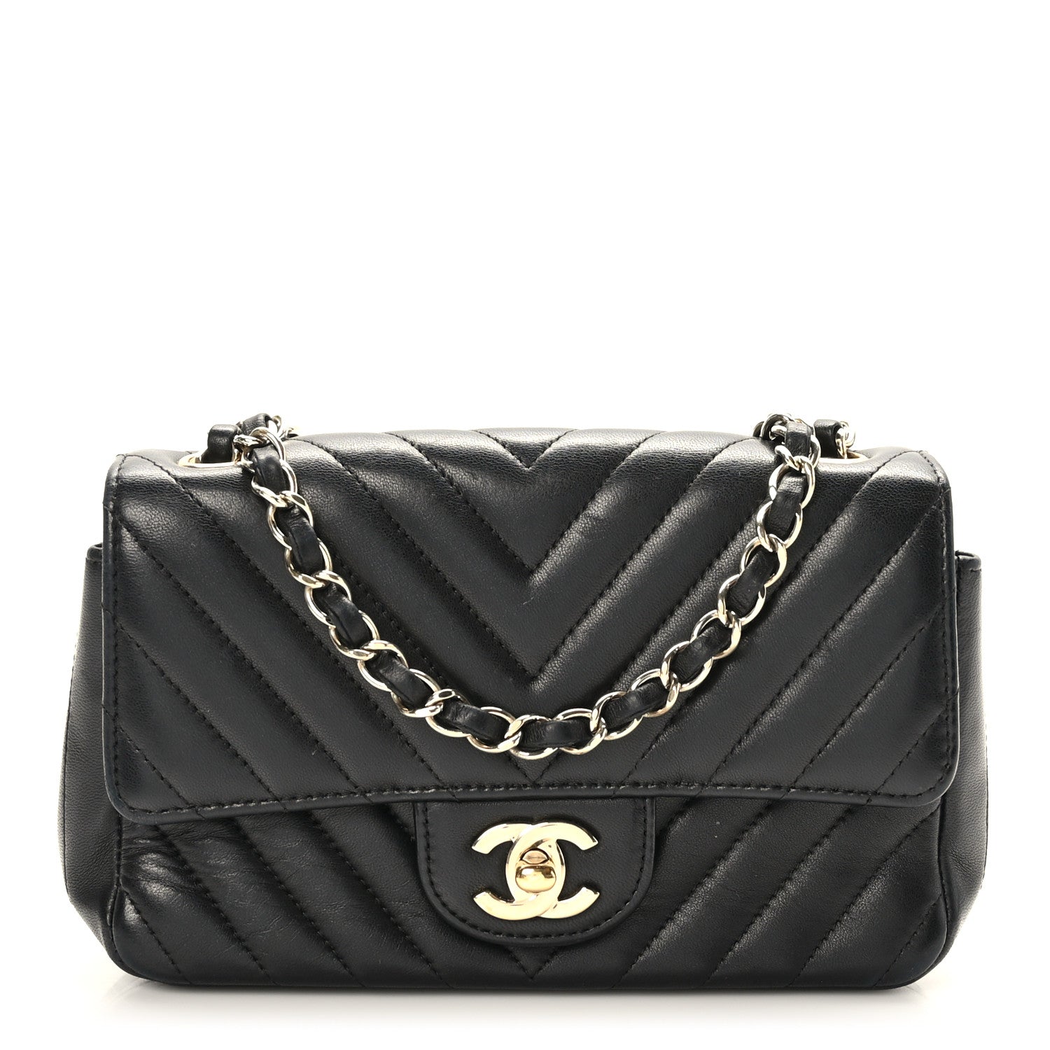 Chanel Lambskin Chevron Quilted Mini Rectangular Flap Black 1 of 9