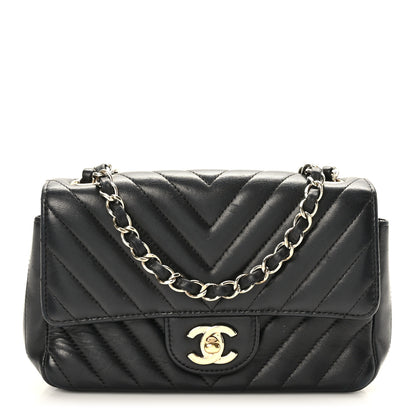 Chanel Lambskin Chevron Quilted Mini Rectangular Flap Black 1 of 9