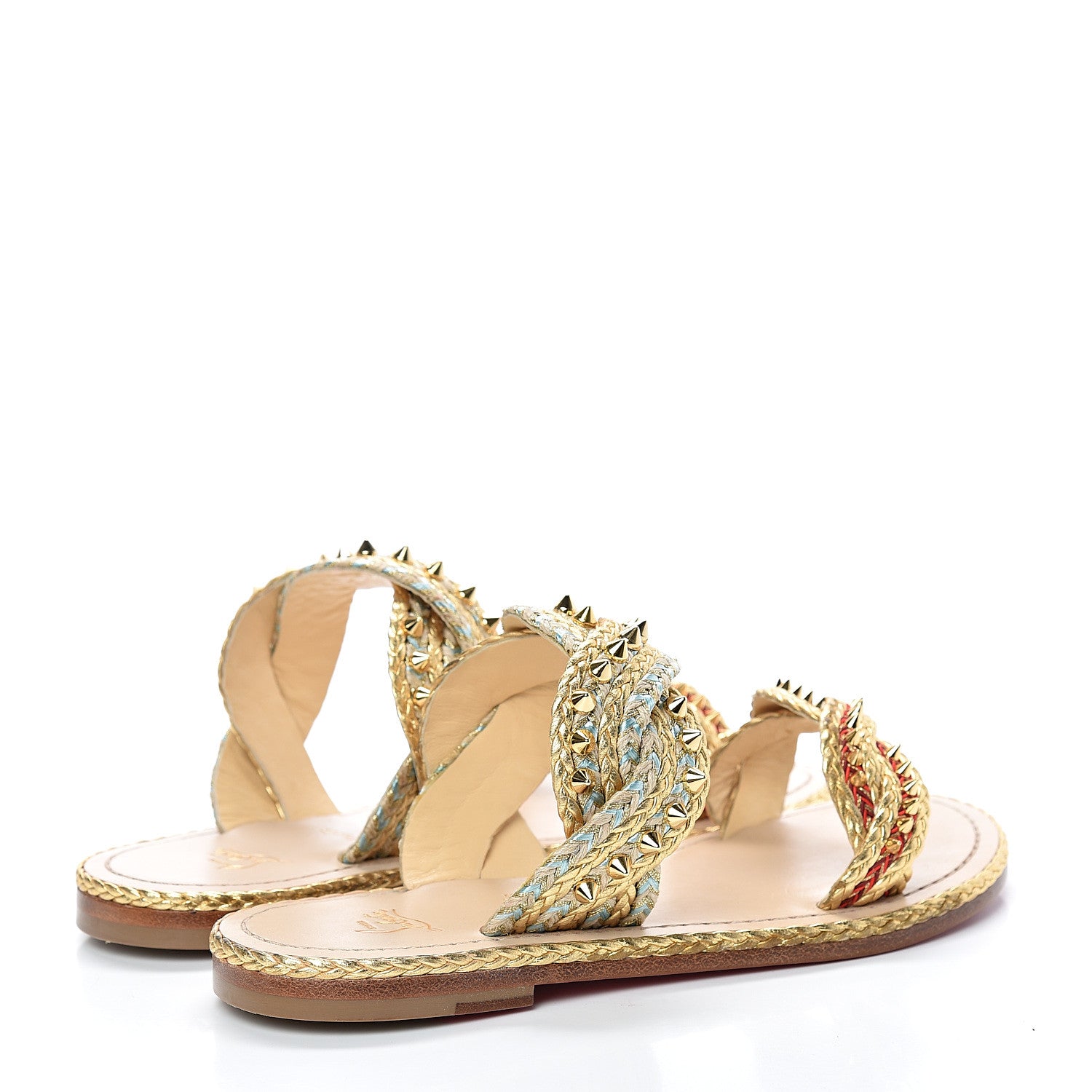 Christian Louboutin Calfskin Braided Normandie Flat Slide Sandals 37 Gold 4 of 8