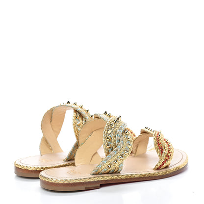 Christian Louboutin Calfskin Braided Normandie Flat Slide Sandals 37 Gold 4 of 8