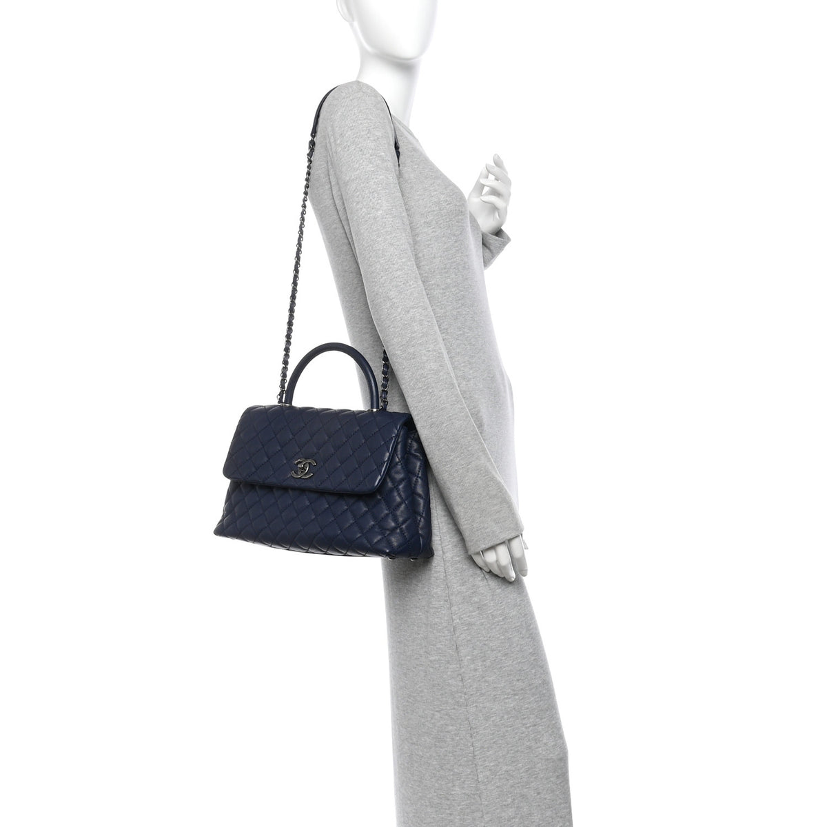 Caviar Quilted Medium Coco Handle Flap Navy Blue