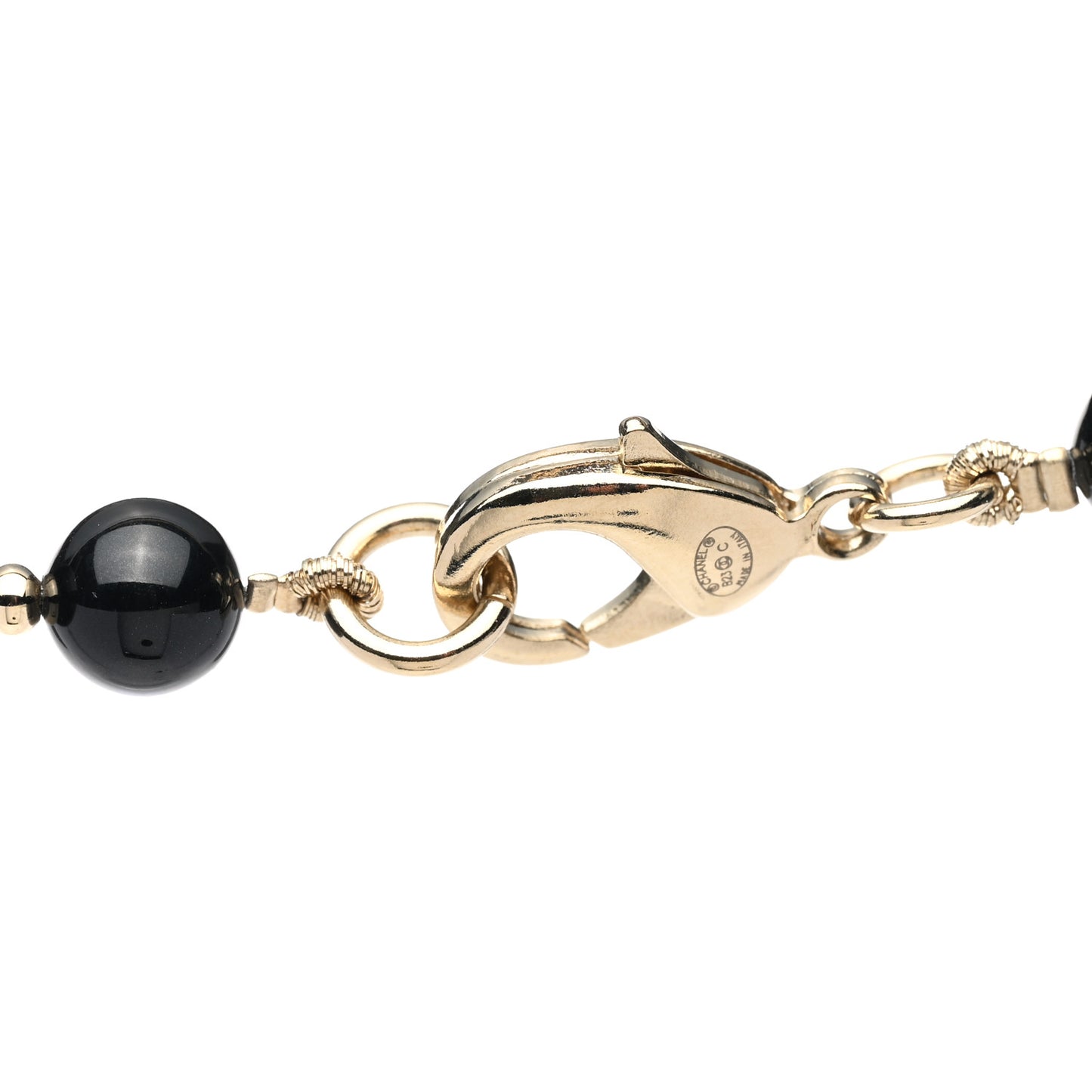 Resin Bead CC Long Necklace Gold Black White