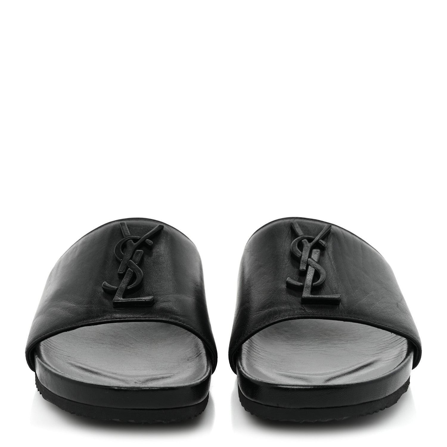 Saint Laurent Calfskin Monogram Jimmy Joan Slide Sandals 37 Black 2 of 8