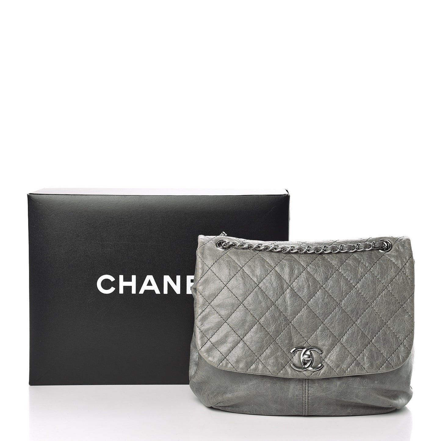 Shiny Lambskin Quilted Medium Trianon Messenger Flap Gris Fonce