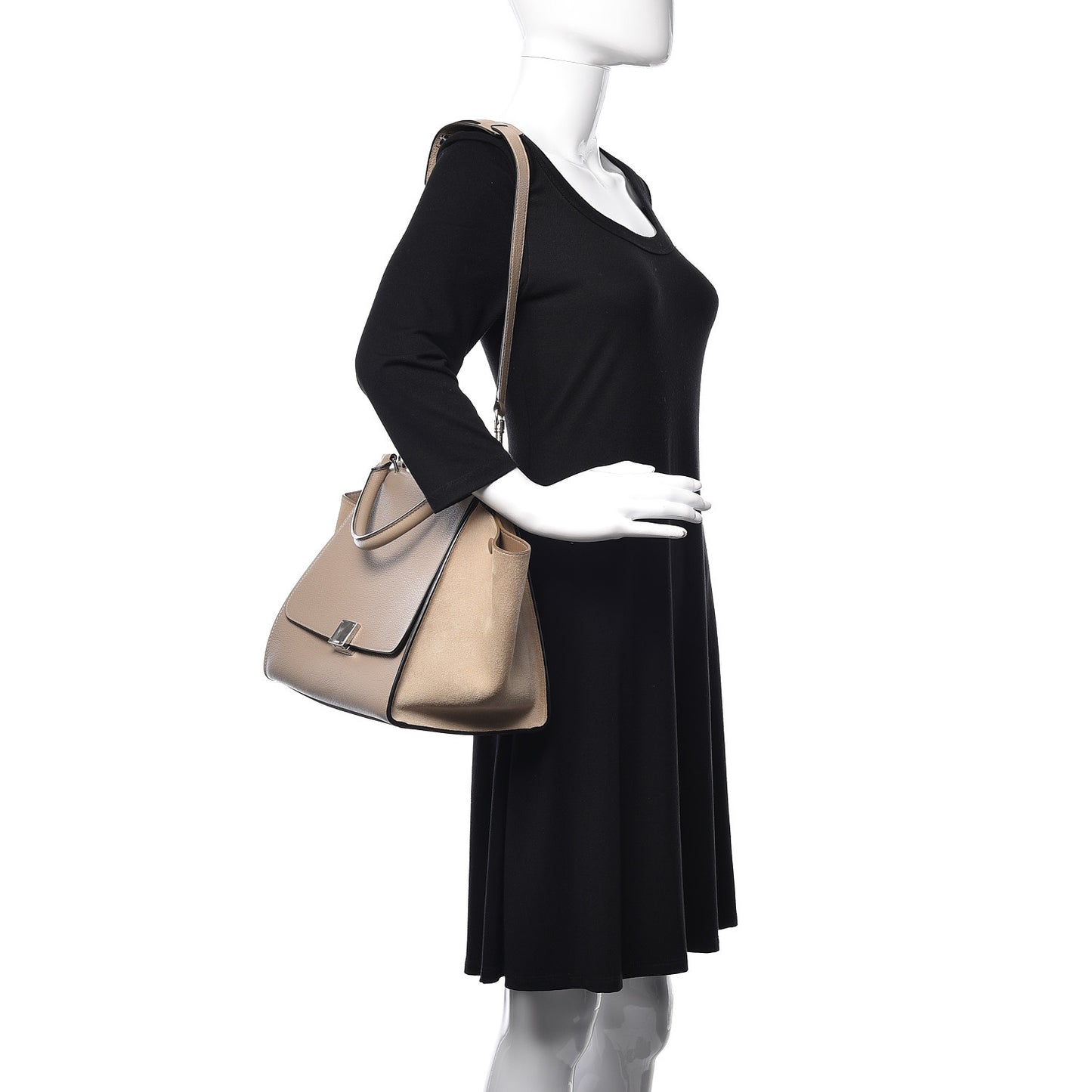 Drummed Calfskin Suede Medium Trapeze Dune