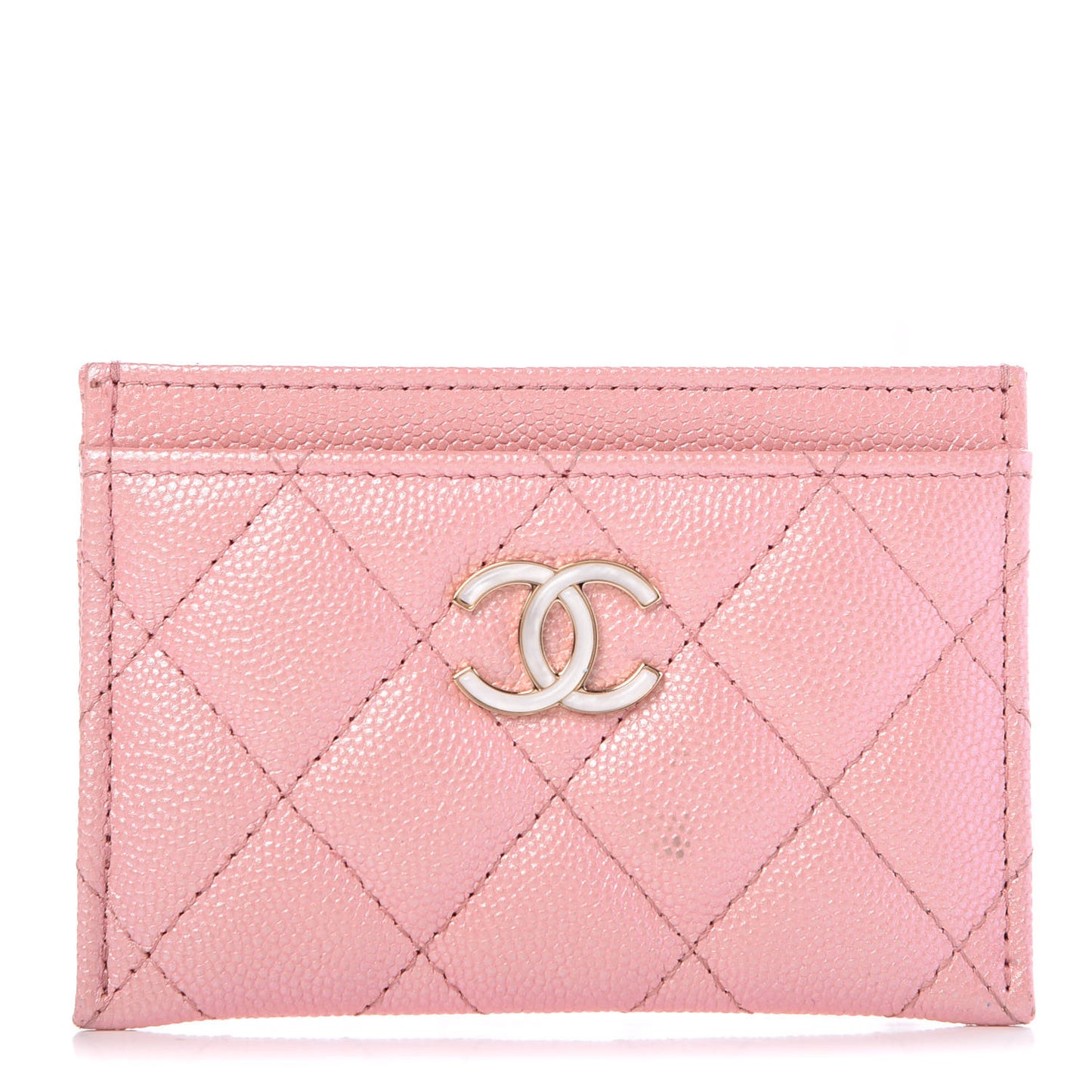 Iridescent Caviar Quilted Card Holder Rose Pink