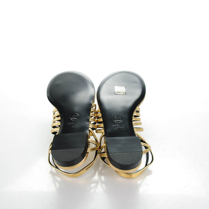 Chanel Crumpled Calfskin Camellia Pearl Thong Sandals 36.5 Gold 5 of 7