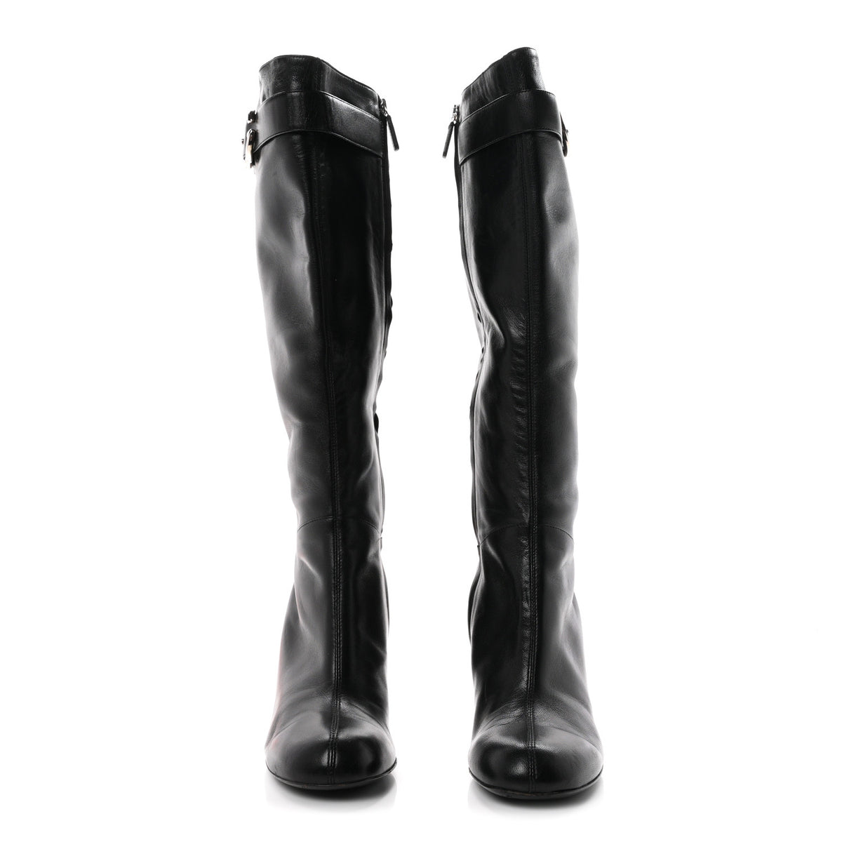 Gucci Calfskin Knee High Horsebit Crystal Heel Boots 38 Black 3 of 9