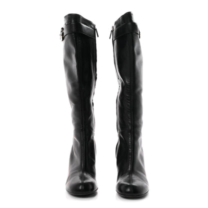 Gucci Calfskin Knee High Horsebit Crystal Heel Boots 38 Black 3 of 9