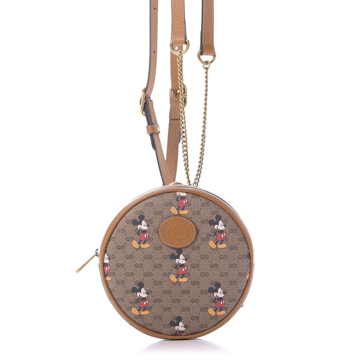 Gucci X DISNEY Mini Vintage GG Supreme Monogram Mickey Mouse Round Backpack Beige Vintage Sun Oil 10 of 11