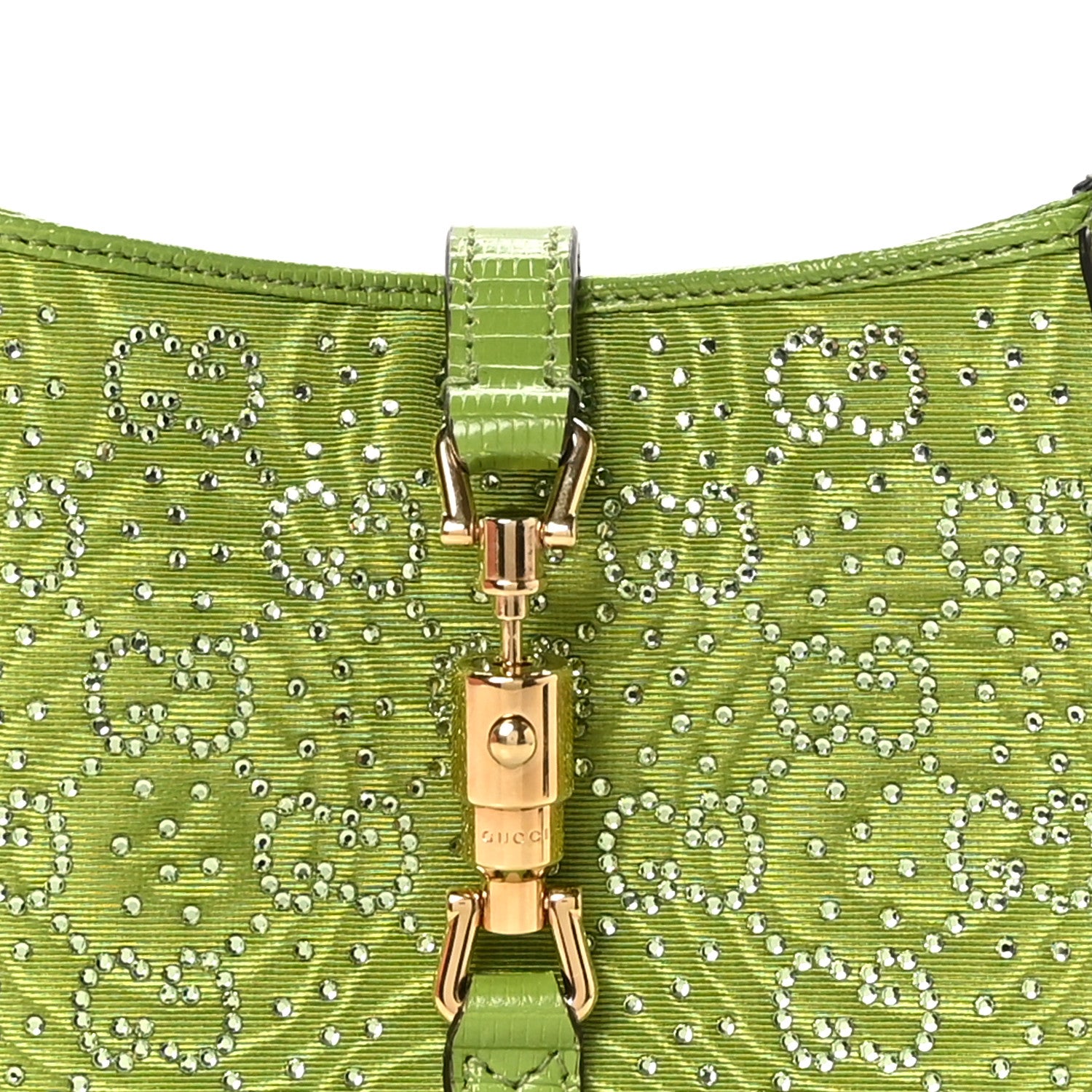 Gucci Canvas Lizard Crystal GG Monogram Mini Jackie 1961 Green 8 of 12