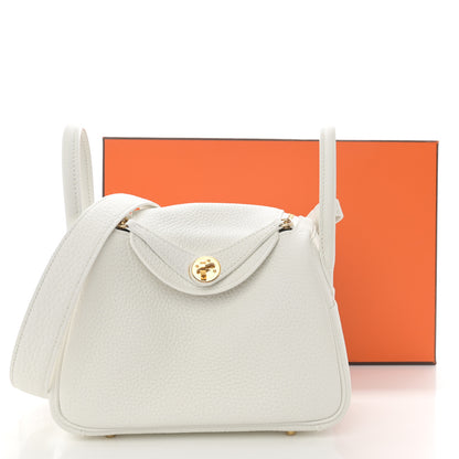Hermes Taurillon Clemence Mini Lindy 20 New White 11 of 11