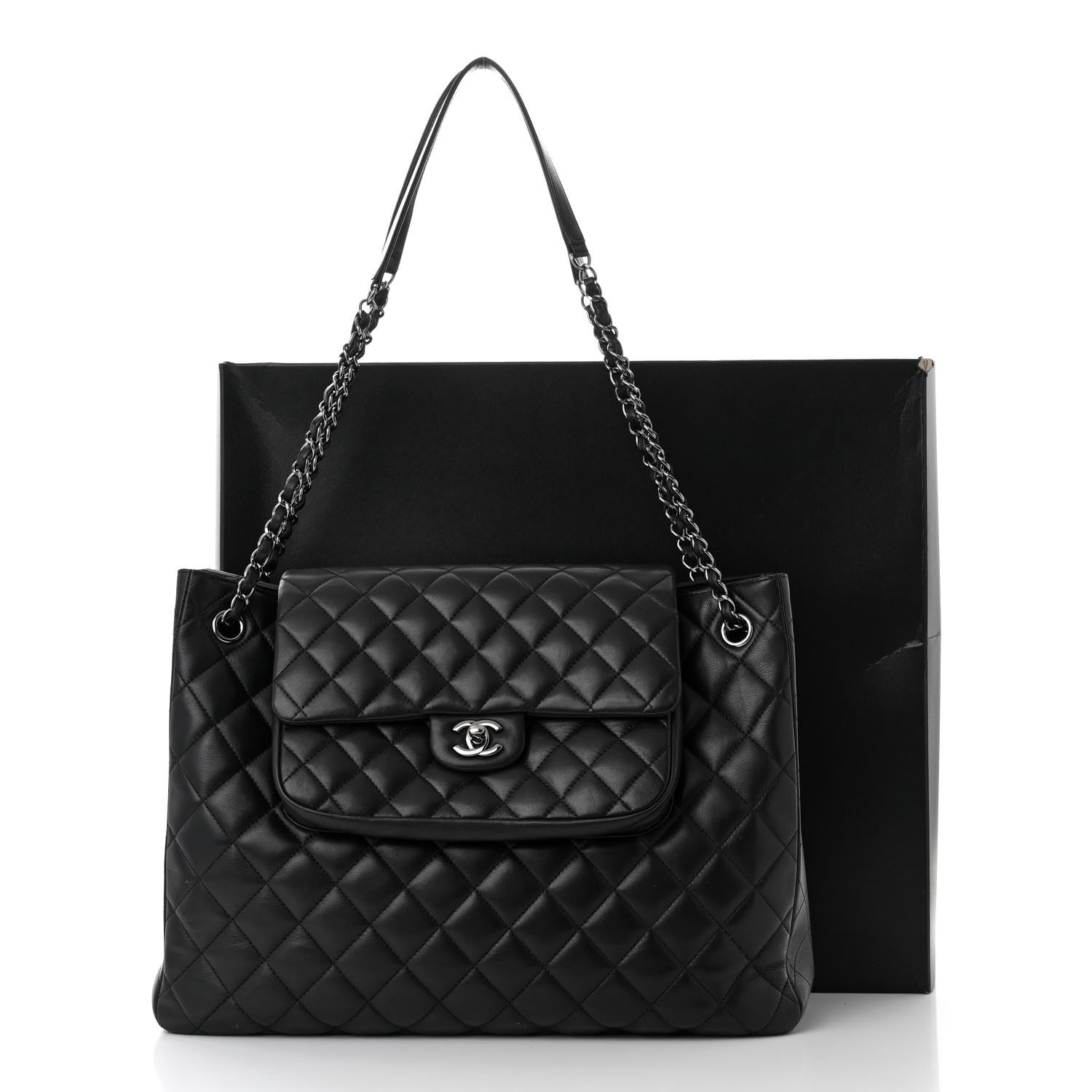 Chanel Lambskin Quilted Front Flap Tote Black 12 of 12