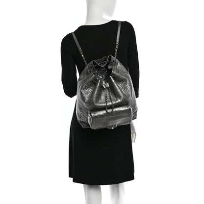 Chanel Metallic Calfskin Crocodile Embossed Large Backpack Silver 2 of 10