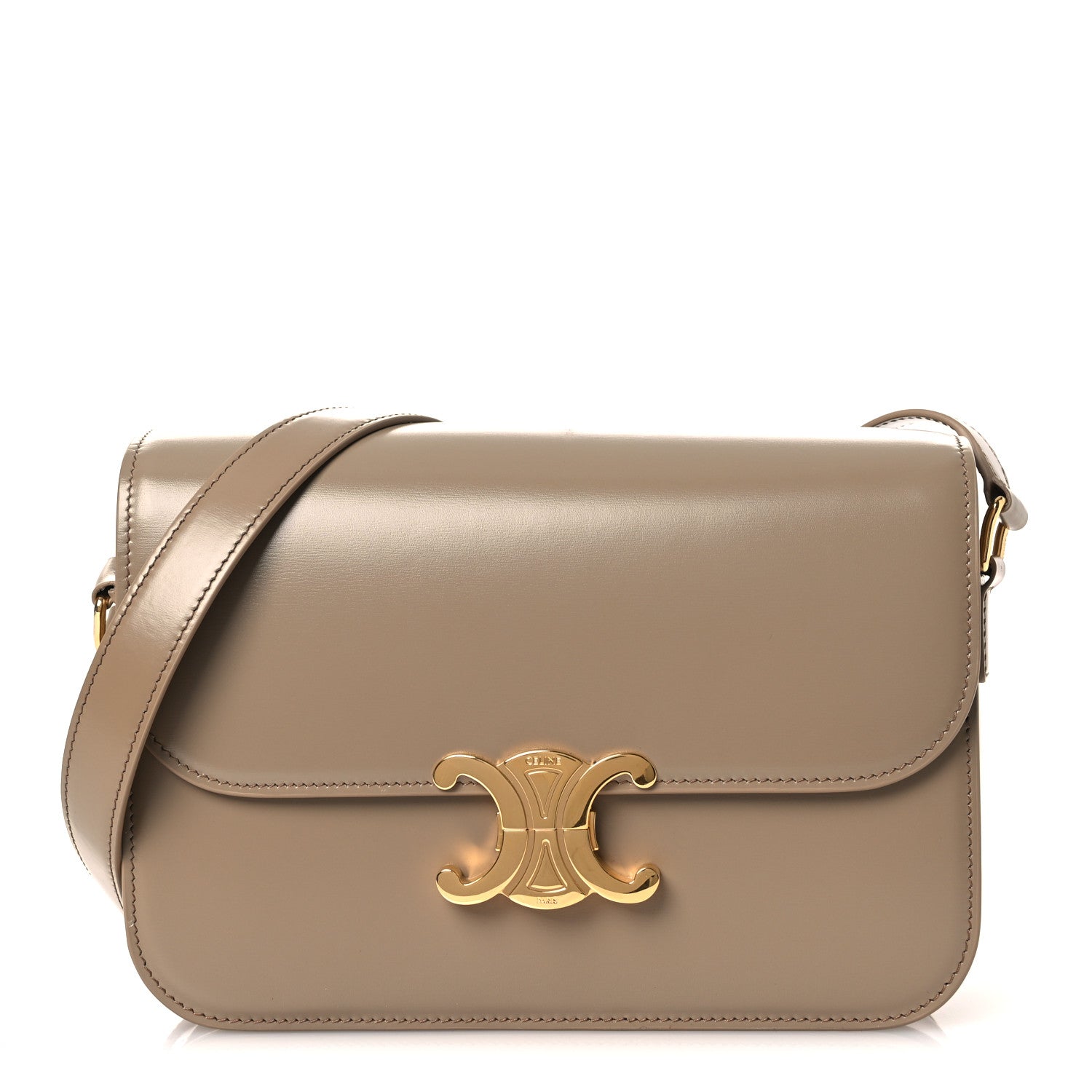 Celine Shiny Calfskin Medium Triomphe Smoked Brown 1 of 14