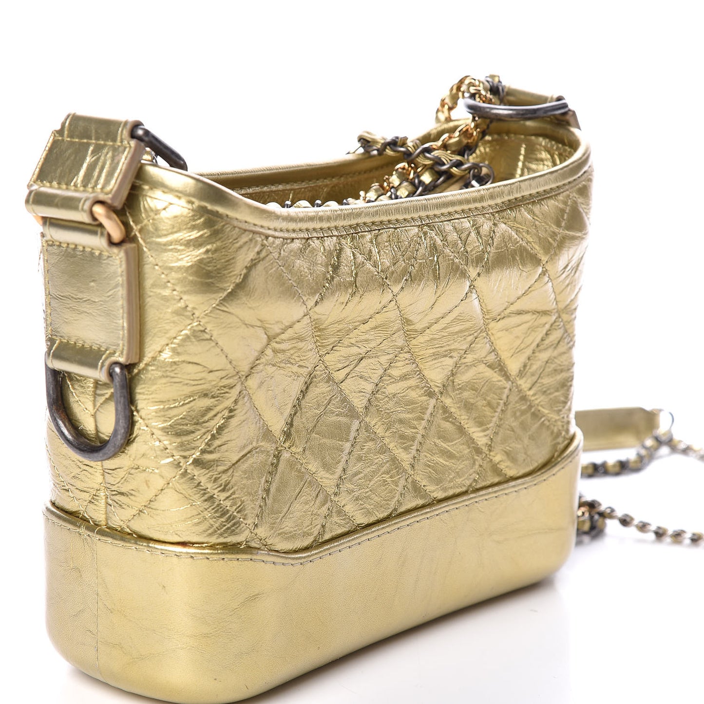 Metallic Aged Calfskin Quilted Small Gabrielle Hobo Gold