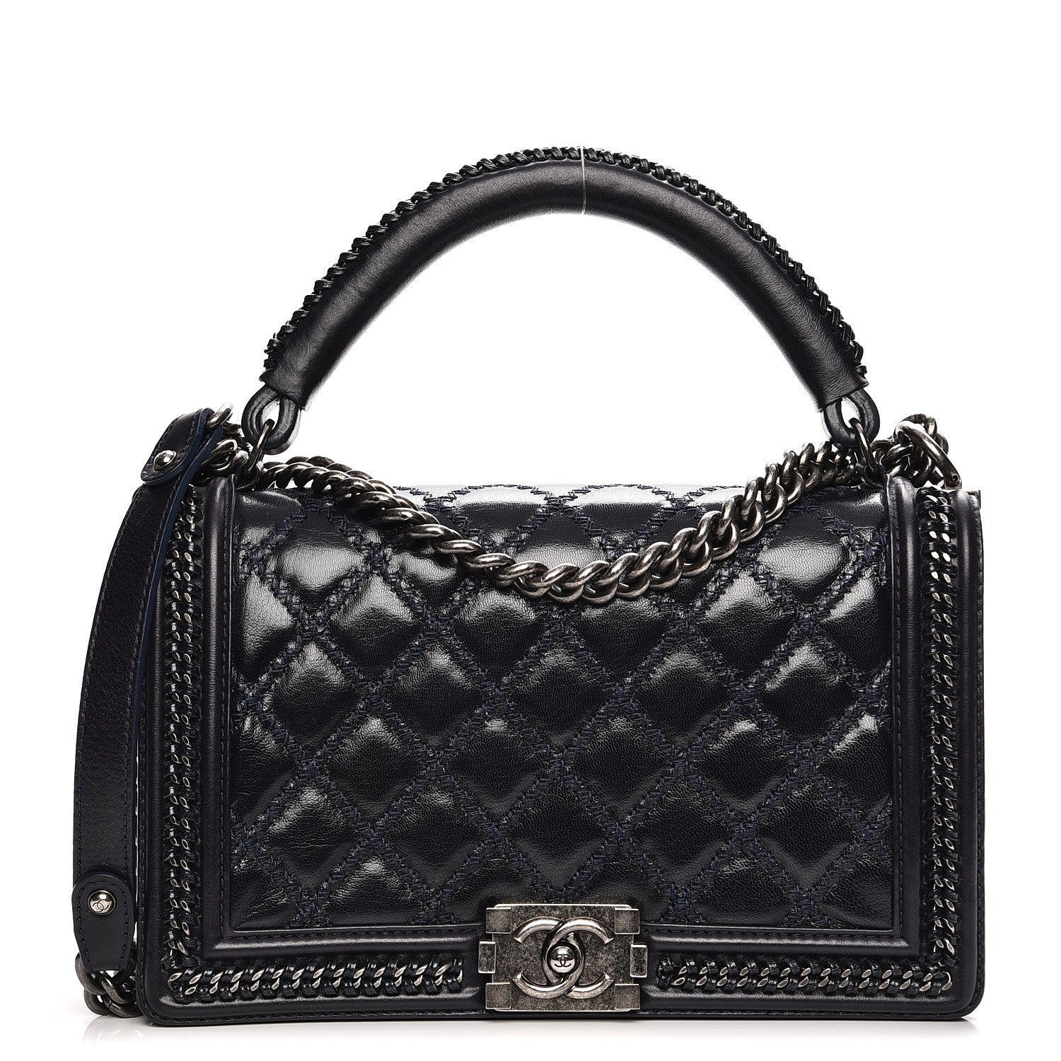 Chanel Calfskin Quilted New Medium Boy Top Handle Flap Dark Blue 1 of 11