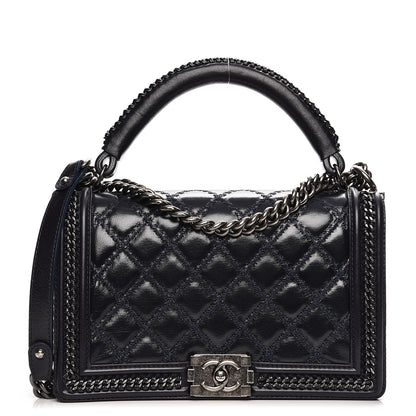 Chanel Calfskin Quilted New Medium Boy Top Handle Flap Dark Blue 1 of 11