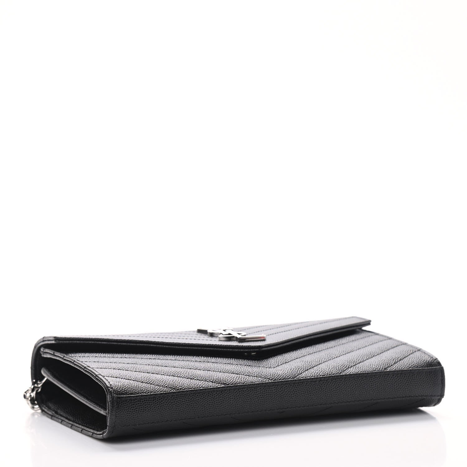 Saint Laurent Grain De Poudre Matelasse Chevron Monogram Chain Wallet Black 4 of 9