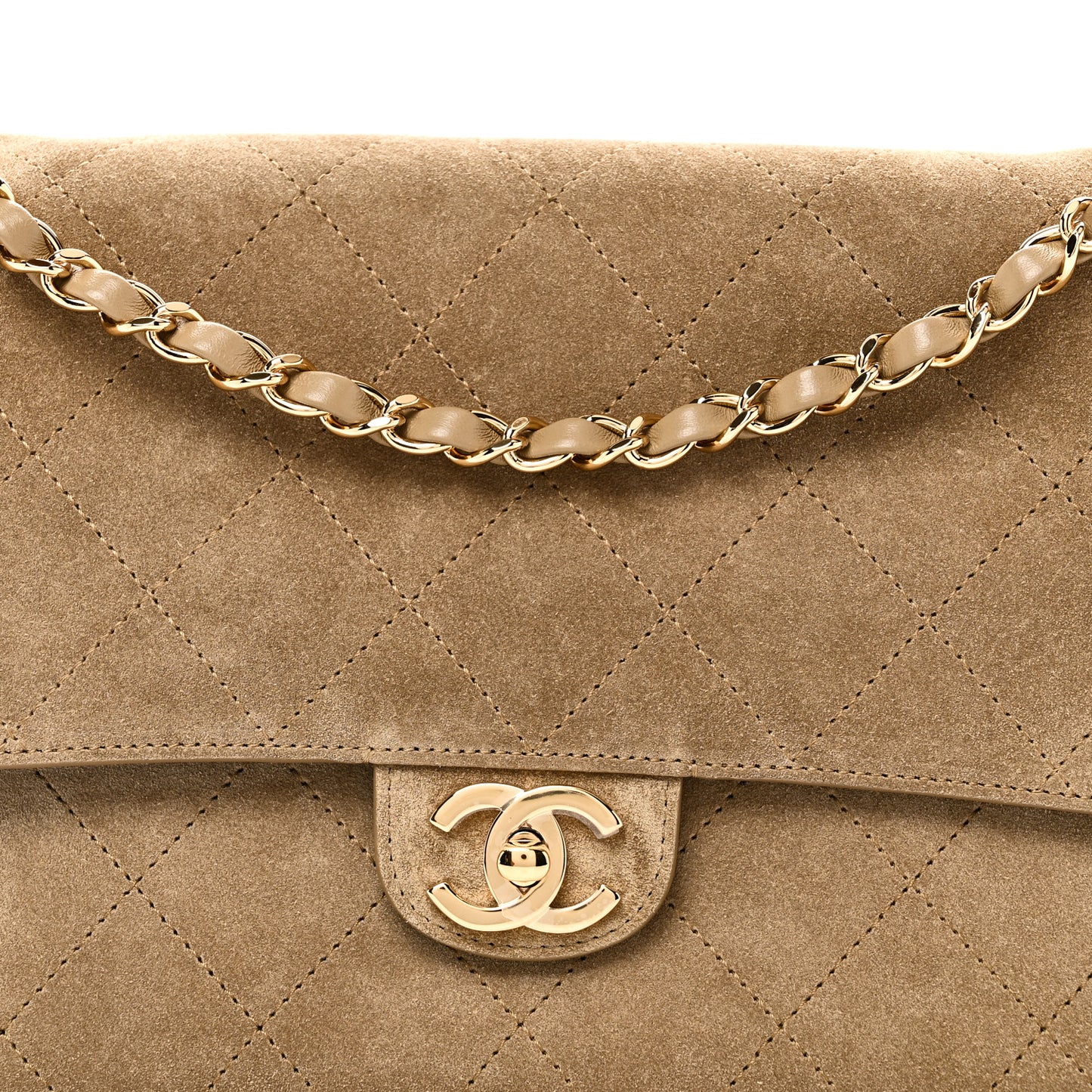 Suede Calfskin Small Souplissimo Maxi Flap Dark Beige