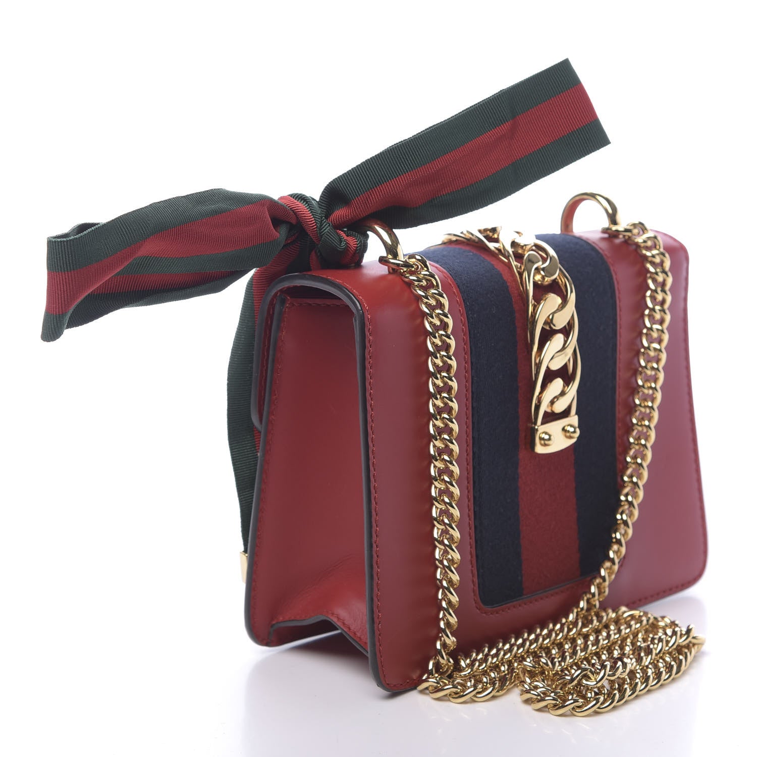 Gucci Calfskin Mini Sylvie Chain Shoulder Bag Hibiscus Red 2 of 9